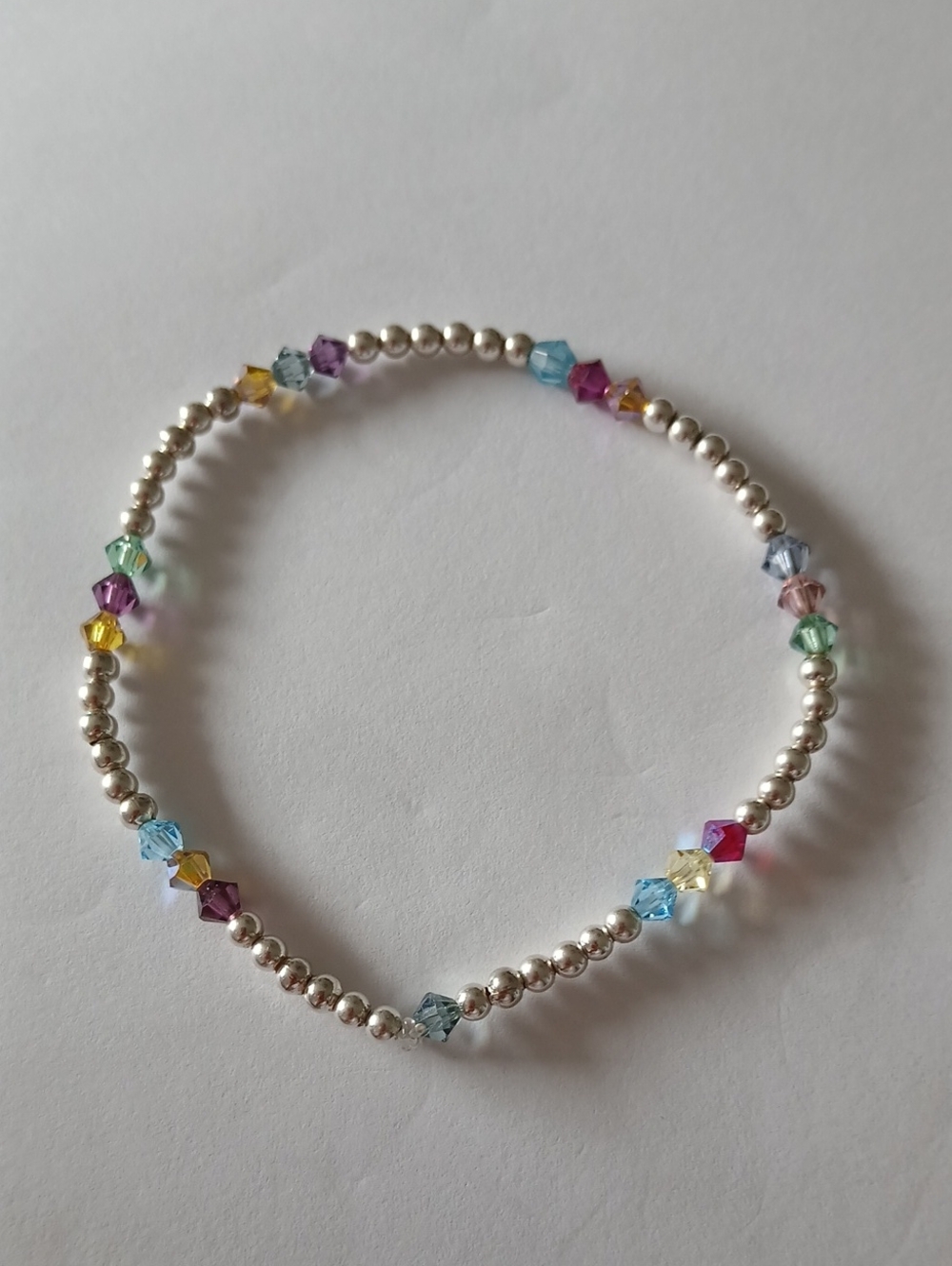 Sterling Silver 925 Bead Bracelet with Multicolor Crystal Glass Accents